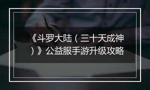 《斗罗大陆（三十天成神）》公益服手游升级攻略