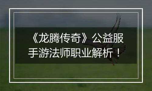 《龙腾传奇》公益服手游法师职业解析！
