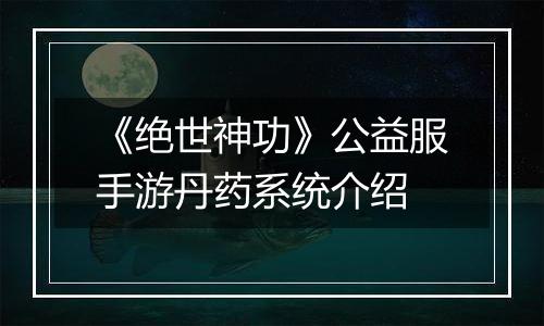 《绝世神功》公益服手游丹药系统介绍