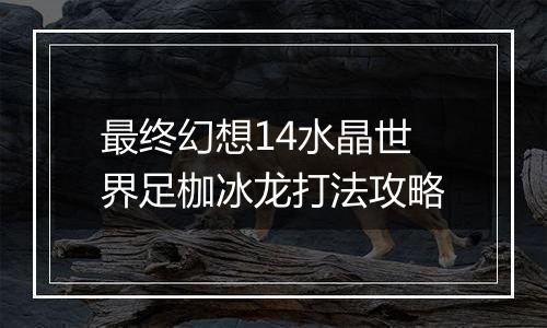 最终幻想14水晶世界足枷冰龙打法攻略