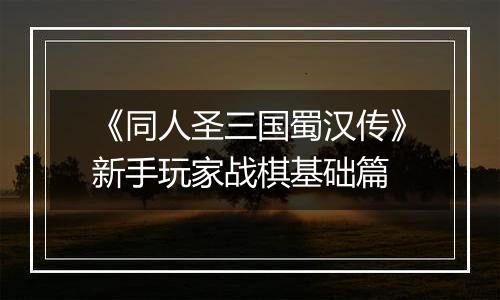 《同人圣三国蜀汉传》新手玩家战棋基础篇