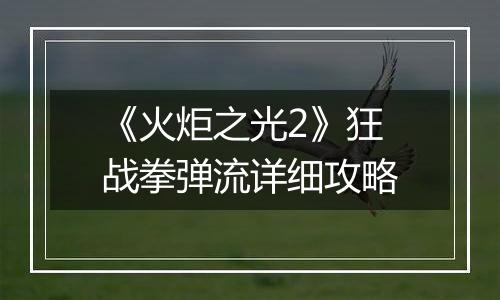 《火炬之光2》狂战拳弹流详细攻略