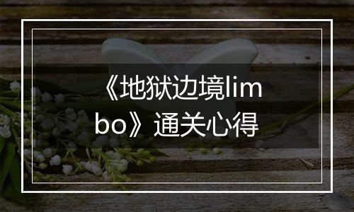 《地狱边境limbo》通关心得