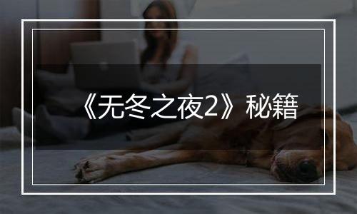 《无冬之夜2》秘籍