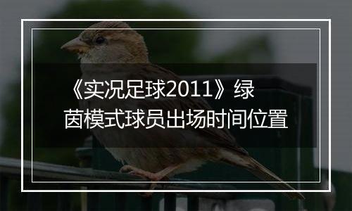 《实况足球2011》绿茵模式球员出场时间位置