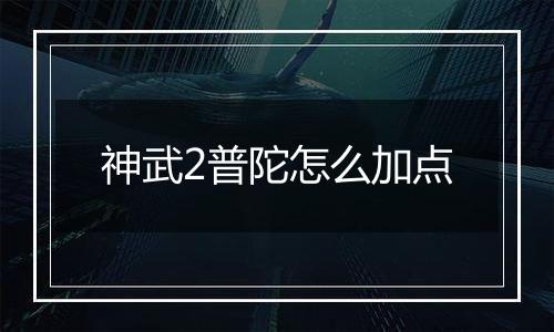 神武2普陀怎么加点